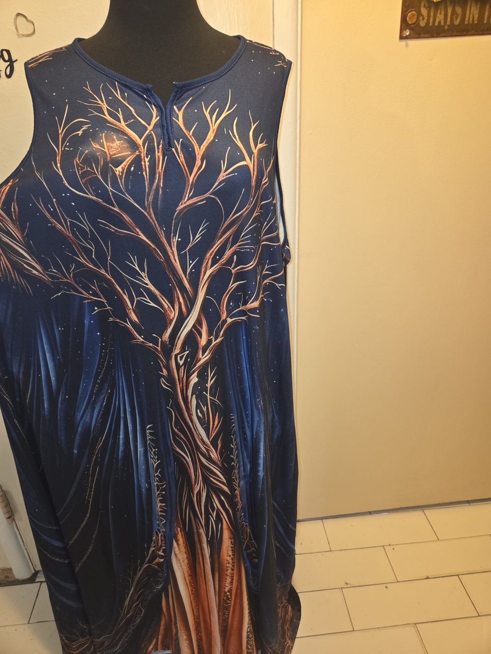 Sleeveless Blue Tree-Print 4X Maxi Dress